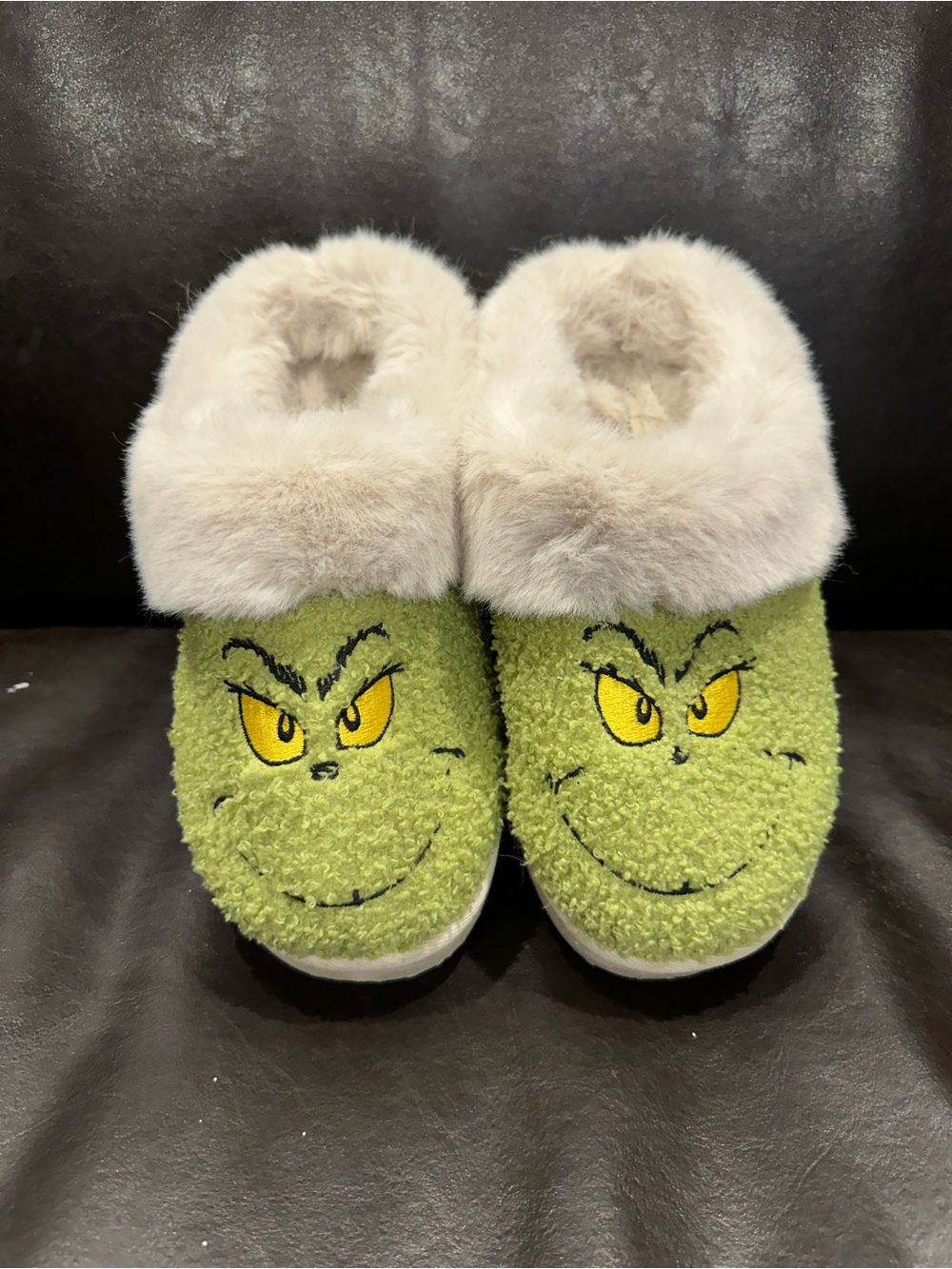 American Eagle Outfitters Green Grinch Fuzzy Cuff Slippers